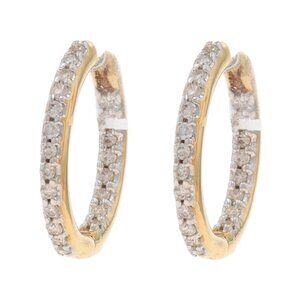 Yellow Gold Diamond Inside-Out Hoop Earrings -18k Round Brilliant .66ctw Pierced